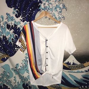 contrast striped Button Through Tee